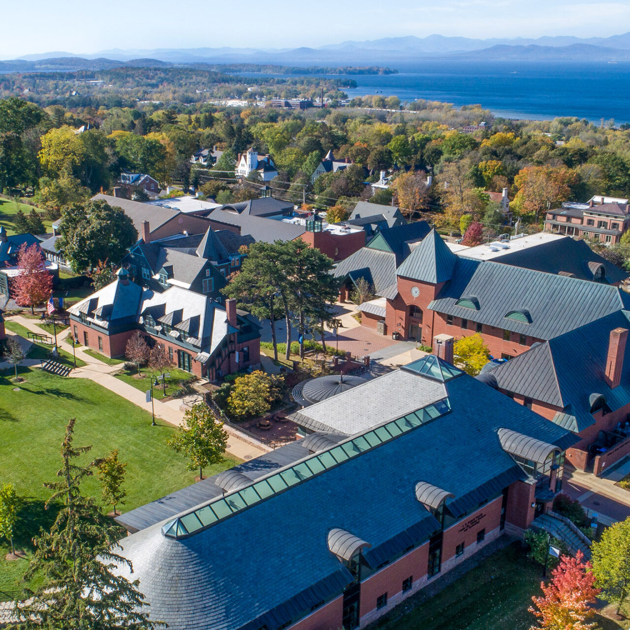 Aerial view of Champlain College campus