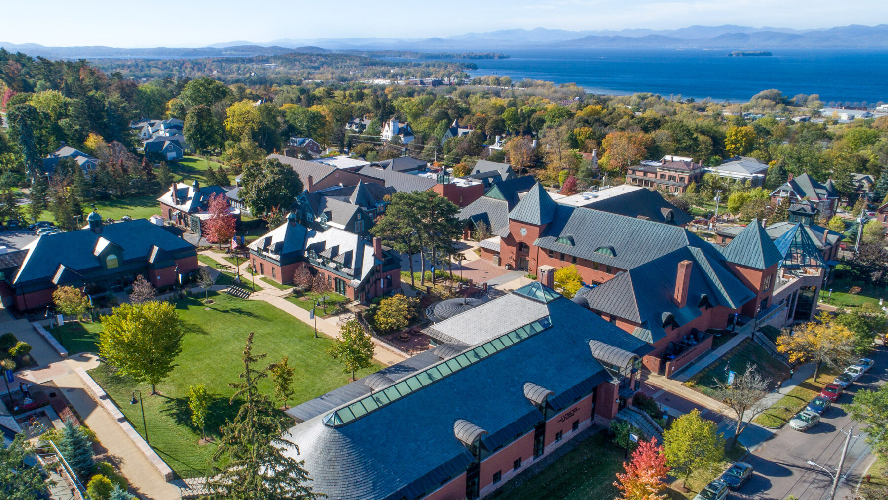 Aerial view of Champlain College campus